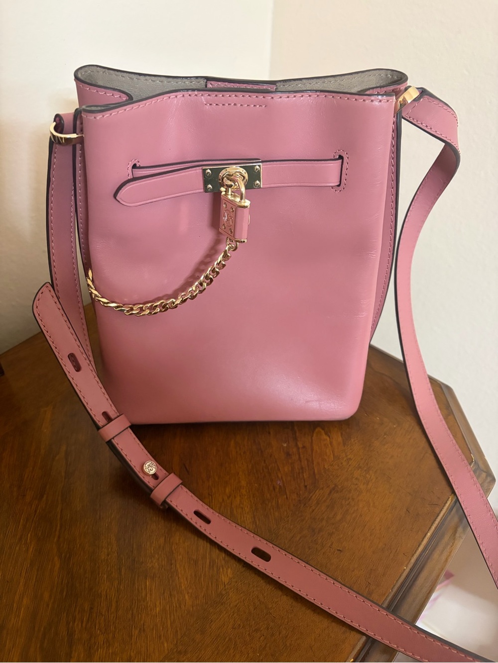 Michael Kors Pink Leather Satchel with Gold Chain Lock